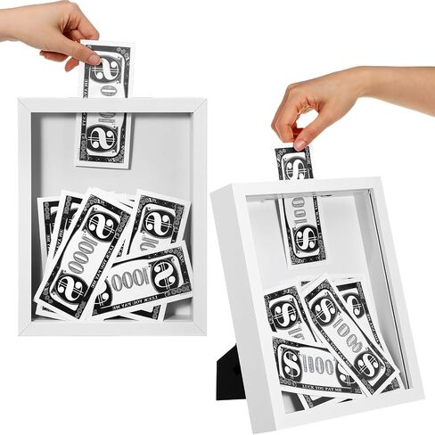 2 Pack 8" x 10" Travel Shadow Box with Slot, Adventure Archive Box & Travel Fund Money Boxes - Top Loading Display Case for Tickets, Caps, Medals, DIY Memories (White) in Saudi Arabia