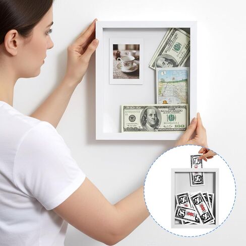 2 Pack 8" x 10" Travel Shadow Box with Slot, Adventure Archive Box & Travel Fund Money Boxes - Top Loading Display Case for Tickets, Caps, Medals, DIY Memories (White) in Saudi Arabia