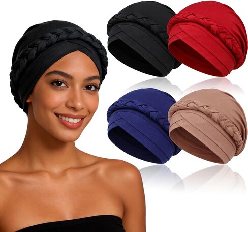 4 Pcs Turban Headwrap for Women – Pre-Tied Head Scarf, Stretch Head Covering for Fashion, Chemo, Hair Loss & Daily Wear in Saudi Arabia