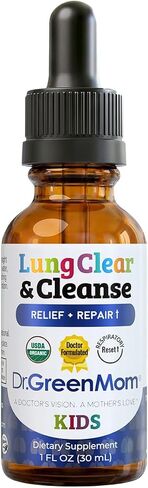 Dr Green Mom Lung Clear & Cleanse — Kids Lung & Bronchial Support Drops — Mullein Respiratory Supplement for Kids — Easy Breathing & Immune Support During Increased Exposure to Pollution — 1 fl oz in Kuwait