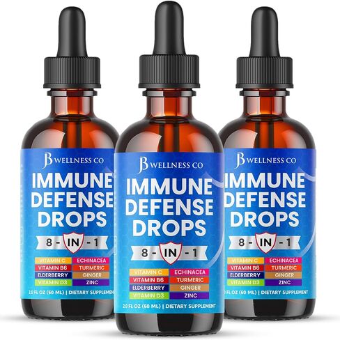 8-in-1 Immune Defense Liquid Drops – Elderberry, Echinacea, Turmeric Curcumin, Ginger, Vitamins C & D3, Zinc & B6 – Fast-Absorbing Immune Support & Antioxidant Support – Vegan, Non-GMO – 2 oz in Saudi Arabia