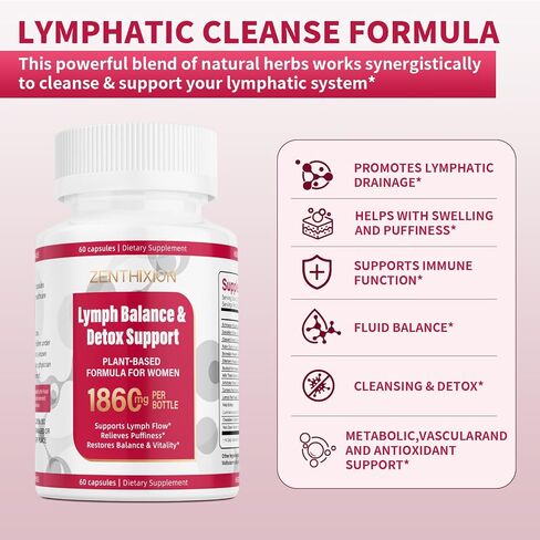 Lymphatic Drainage Supplements, 1860mg Lymph System Support Supplement for Women with Dandelion, Burdock, Echinacea, Rutin, Turmeric, Cleavers, Bromelain & More, 60 Capsules in Saudi Arabia