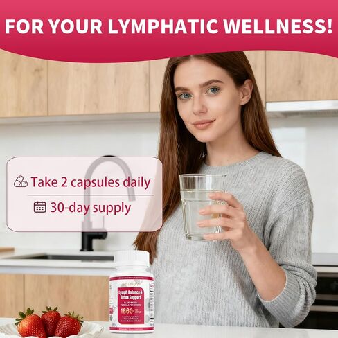 Lymphatic Drainage Supplements, 1860mg Lymph System Support Supplement for Women with Dandelion, Burdock, Echinacea, Rutin, Turmeric, Cleavers, Bromelain & More, 60 Capsules in Saudi Arabia