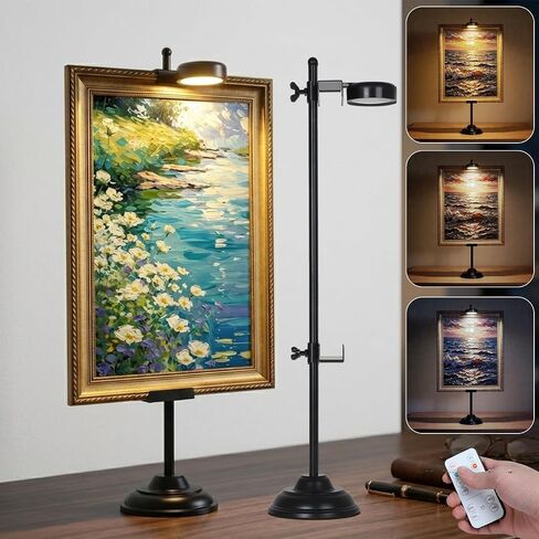 Adjustable Tabletop Easel Stand with Magnetic Wall Painting Light,Black Picture Frame Holder Stand Holds Picture Frames up to 29 Inch,Picture Easels for Display with Dimmable Frame Light (1 Pack) in Saudi Arabia