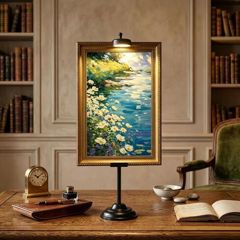 Adjustable Tabletop Easel Stand with Magnetic Wall Painting Light,Black Picture Frame Holder Stand Holds Picture Frames up to 29 Inch,Picture Easels for Display with Dimmable Frame Light (1 Pack) in Saudi Arabia