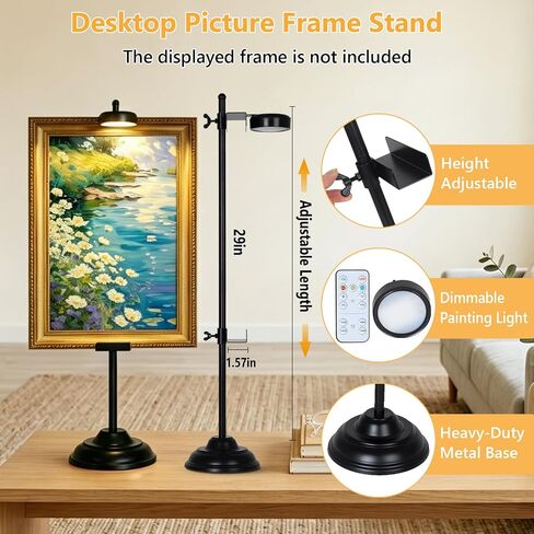 Adjustable Tabletop Easel Stand with Magnetic Wall Painting Light,Black Picture Frame Holder Stand Holds Picture Frames up to 29 Inch,Picture Easels for Display with Dimmable Frame Light (1 Pack) in Saudi Arabia
