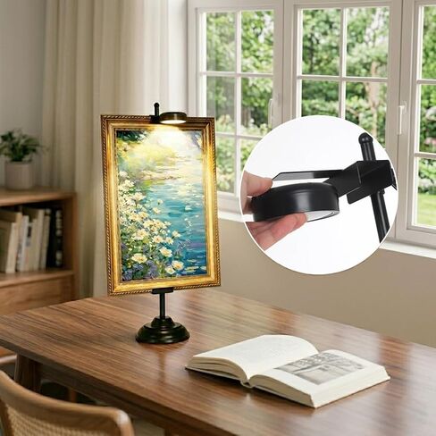Adjustable Tabletop Easel Stand with Magnetic Wall Painting Light,Black Picture Frame Holder Stand Holds Picture Frames up to 29 Inch,Picture Easels for Display with Dimmable Frame Light (1 Pack) in Saudi Arabia