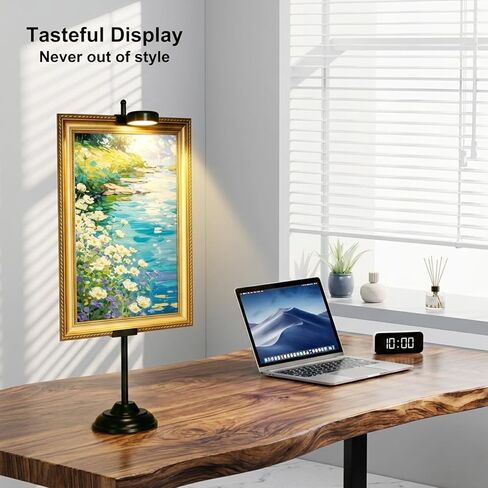 Adjustable Tabletop Easel Stand with Magnetic Wall Painting Light,Black Picture Frame Holder Stand Holds Picture Frames up to 29 Inch,Picture Easels for Display with Dimmable Frame Light (1 Pack) in Saudi Arabia