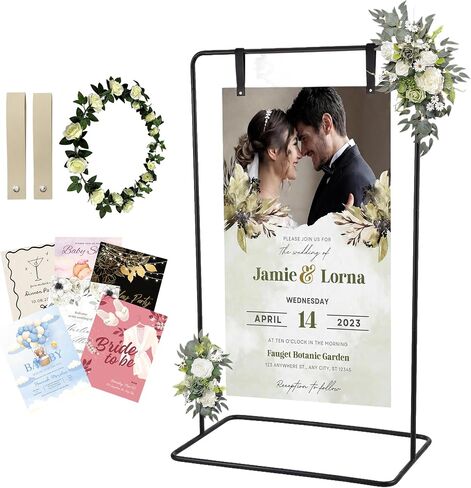 Wedding Welcome Sign Stand, Adjustable Welcome to Our Wedding Fabric Banner Sign Holder, Easel Stand for Sign Poster With Design Bundle & Rose Vine, Linen Sign Stand for Wedding, Black in Kuwait