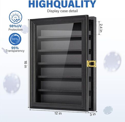 Poker Chip Display Case - Black Wooden Casino Chip Display Rack with 5 Dual-Groove Tiers. 16x12 Wall Holder for Standard & Golf Poker Chips in Saudi Arabia