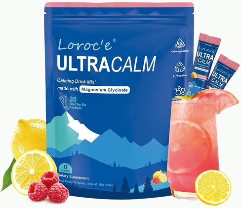 Loroc'e UltraCalm Super Cortisol Reducer Drink, Magnesium Glycinate (30 Servings), L-theanine, Ashwagandha, Vitamin D, No Sugar, Raspberry Lemonade Sleep Aid Powder in Saudi Arabia