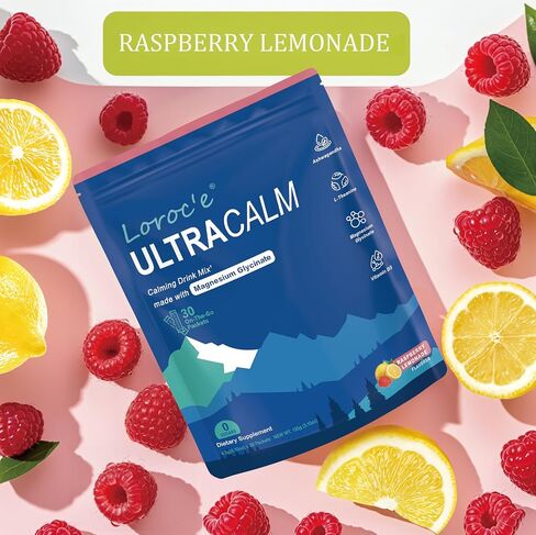 Loroc'e UltraCalm Super Cortisol Reducer Drink, Magnesium Glycinate (30 Servings), L-theanine, Ashwagandha, Vitamin D, No Sugar, Raspberry Lemonade Sleep Aid Powder in Saudi Arabia