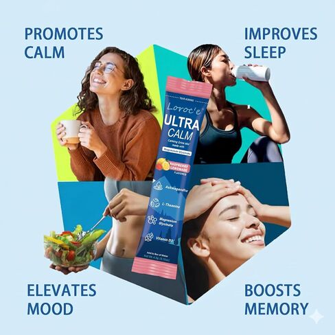 Loroc'e UltraCalm Super Cortisol Reducer Drink, Magnesium Glycinate (30 Servings), L-theanine, Ashwagandha, Vitamin D, No Sugar, Raspberry Lemonade Sleep Aid Powder in Saudi Arabia