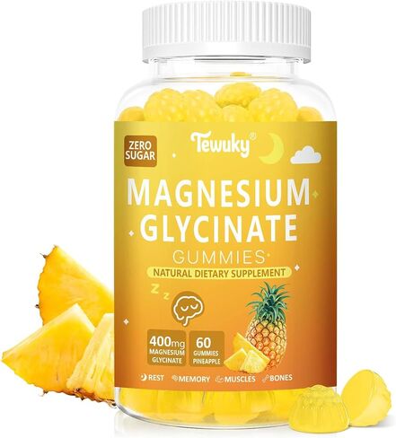 Magnesium Glycinate Gummies 400mg - Sugar Free Vegan Gummies for Adults & Kids with Vitamin D3, B6, C, CoQ10, Collagen, Zinc - Sleep, Muscle, Bone & Memory Support - 60 Raspberry Chewables in Kuwait