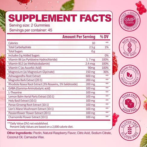 Cortisol Supplements for Women & Men, Sugar Free 15-in-1 Cortisol Gummies, with Magnesium, Ashwagandha, L-Theanine & Rhodiola, Stress, Mood & Focus Support, Vegan, 90 Count in Kuwait