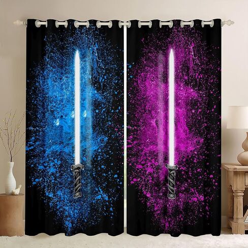 Feelyou Lightsaber Curtains for Bedroom Living Room Blue Pink Tie Dye Curtains for Kids Boys Teens Future Technology Windows Drapes Ultra Soft Luxury Room Decoration,52 X 84 Inch,2 Panels in Kuwait
