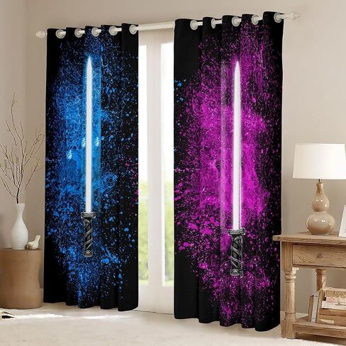 Feelyou Lightsaber Curtains for Bedroom Living Room Blue Pink Tie Dye Curtains for Kids Boys Teens Future Technology Windows Drapes Ultra Soft Luxury Room Decoration,52 X 84 Inch,2 Panels in Kuwait