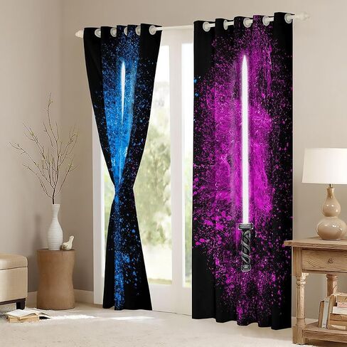 Feelyou Lightsaber Curtains for Bedroom Living Room Blue Pink Tie Dye Curtains for Kids Boys Teens Future Technology Windows Drapes Ultra Soft Luxury Room Decoration,52 X 84 Inch,2 Panels in Kuwait