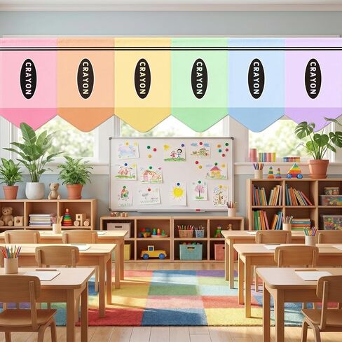 Irenare 6 Pcs Back to School Classroom Curtains Pastel Rainbow Crayon Curtains 36" x 24" Colorful Crayon Curtain School Window Covers for Kindergarten Daycare Bedroom Playroom Decorations Curtain in Kuwait