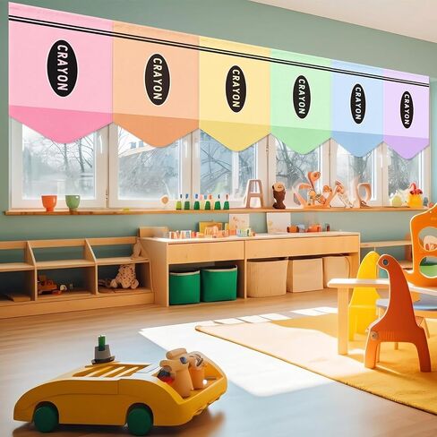 Irenare 6 Pcs Back to School Classroom Curtains Pastel Rainbow Crayon Curtains 36" x 24" Colorful Crayon Curtain School Window Covers for Kindergarten Daycare Bedroom Playroom Decorations Curtain in Kuwait