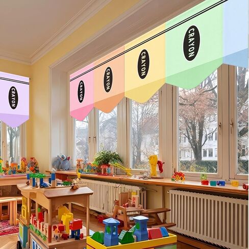 Irenare 6 Pcs Back to School Classroom Curtains Pastel Rainbow Crayon Curtains 36" x 24" Colorful Crayon Curtain School Window Covers for Kindergarten Daycare Bedroom Playroom Decorations Curtain in Kuwait