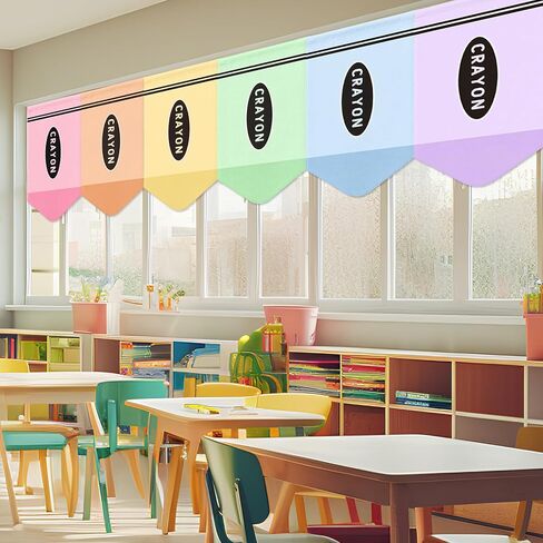Irenare 6 Pcs Back to School Classroom Curtains Pastel Rainbow Crayon Curtains 36" x 24" Colorful Crayon Curtain School Window Covers for Kindergarten Daycare Bedroom Playroom Decorations Curtain in Kuwait