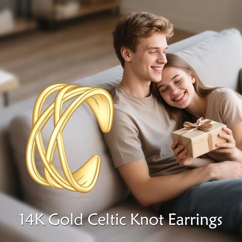 GEHN 14k Solid Gold Celtic Ear Cuffs Real Yellow Gold Celtic Knot Clip On Earrings Non Piercing Earrings Irish Jewelry for Women Wife Mom （Only 1 PCS ） in Kuwait