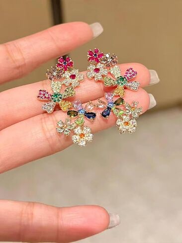 2pcs Crystal Floral Ear Cuffs Multicolor Flower Fairy Ears for One Hole or Clip on Dainty Elves Ear Wrap Earrings Non-pierced Fake Earrings for Cosplay Costume Statement Cartilage Climber Earring Gift for Women in Saudi Arabia