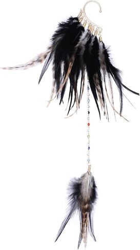 1 Piece Feather Ear Cuff Earring with Beaded Chain Bohemian Style Long Dangle Design Handmade Feather Ear Wrap, American Indian Style in Kuwait