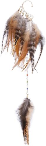 1 Piece Feather Ear Cuff Earring with Beaded Chain Bohemian Style Long Dangle Design Handmade Feather Ear Wrap, American Indian Style in Kuwait