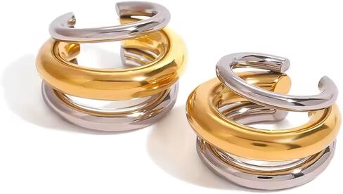 Gold and Silver Two-Tone Fashion Ear Cuff, Trendy Layered Design in Kuwait