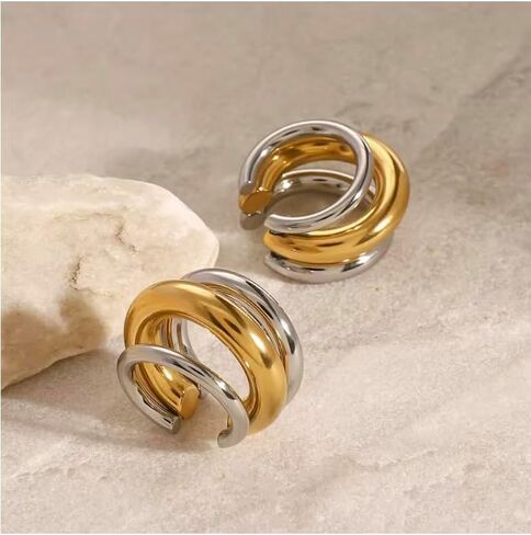 Gold and Silver Two-Tone Fashion Ear Cuff, Trendy Layered Design in Kuwait