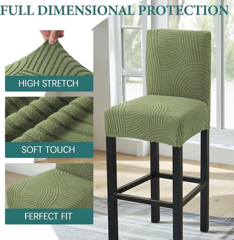HAOYONG Bar Stool Covers, Stretch Counter Stool Pub Chair Slipcover Washable Counter Height Chair Covers for Kitchen Dining Room Cafe Set of 4 (Olive Green) in Saudi Arabia