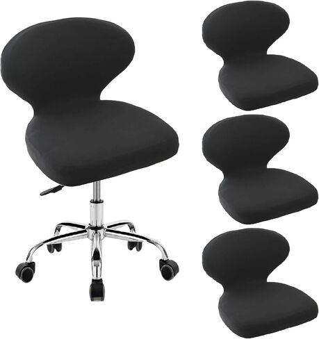 Stretch Bar Stool Covers With Round Back，Set Of 4/2 Counter Stool Cover，Drafting Chair Cover，Rolling Swivel Salon Stool Cover With Back, Curved Round Back Bar Stool Slipcovers For Drafting Tattoo(Blac in Saudi Arabia