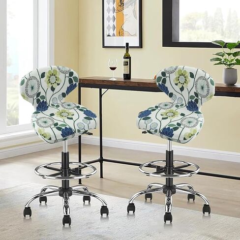 Stretch Bar Stool Covers With Round Back，Set Of 4/2 Counter Stool Cover，Drafting Chair Cover，Rolling Swivel Salon Stool Cover With Back, Curved Round Back Bar Stool Slipcovers For Drafting Tattoo(Blac in Saudi Arabia