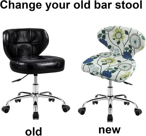 Stretch Bar Stool Covers With Round Back，Set Of 4/2 Counter Stool Cover，Drafting Chair Cover，Rolling Swivel Salon Stool Cover With Back, Curved Round Back Bar Stool Slipcovers For Drafting Tattoo(Blac in Saudi Arabia
