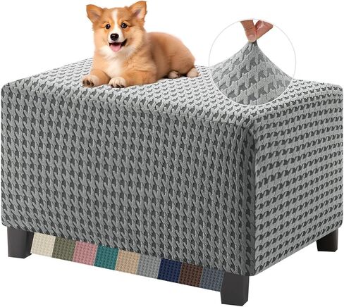 MAXIJIN Stretch Ottoman Cover Rectangular Ottoman Slipcovers for Footstool with Elastic Band Square Folding Storage Stool Furniture Protector Removable Washable (Small, Light Gray) in Saudi Arabia