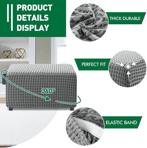 MAXIJIN Stretch Ottoman Cover Rectangular Ottoman Slipcovers for Footstool with Elastic Band Square Folding Storage Stool Furniture Protector Removable Washable (Small, Light Gray) in Saudi Arabia