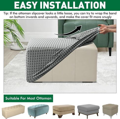 MAXIJIN Stretch Ottoman Cover Rectangular Ottoman Slipcovers for Footstool with Elastic Band Square Folding Storage Stool Furniture Protector Removable Washable (Small, Light Gray) in Saudi Arabia
