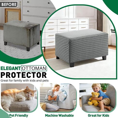 MAXIJIN Stretch Ottoman Cover Rectangular Ottoman Slipcovers for Footstool with Elastic Band Square Folding Storage Stool Furniture Protector Removable Washable (Small, Light Gray) in Saudi Arabia