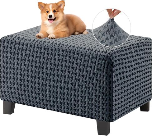 MAXIJIN Stretch Ottoman Cover Rectangular Ottoman Slipcovers for Footstool with Elastic Band Square Folding Storage Stool Furniture Protector Removable Washable (Small, Light Gray) in Saudi Arabia