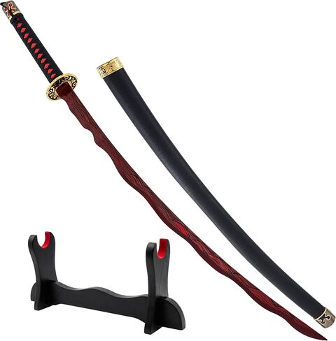 Rivers of Blood Katana Sword Metal Replica - 45 Inch Stainless Steel Cosplay Costume Prop with Wooden Display Stand - Fantasy Game Inspired Samurai Decorative Sword for Collection in Saudi Arabia