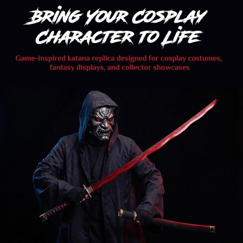 Rivers of Blood Katana Sword Metal Replica - 45 Inch Stainless Steel Cosplay Costume Prop with Wooden Display Stand - Fantasy Game Inspired Samurai Decorative Sword for Collection in Saudi Arabia