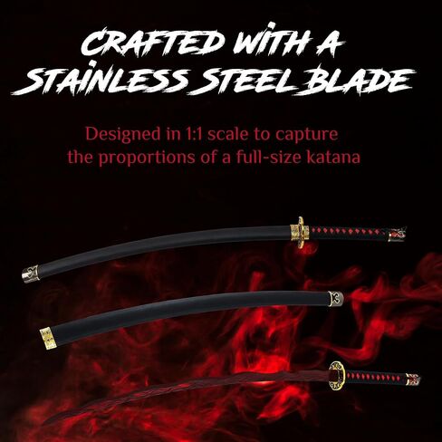 Rivers of Blood Katana Sword Metal Replica - 45 Inch Stainless Steel Cosplay Costume Prop with Wooden Display Stand - Fantasy Game Inspired Samurai Decorative Sword for Collection in Saudi Arabia