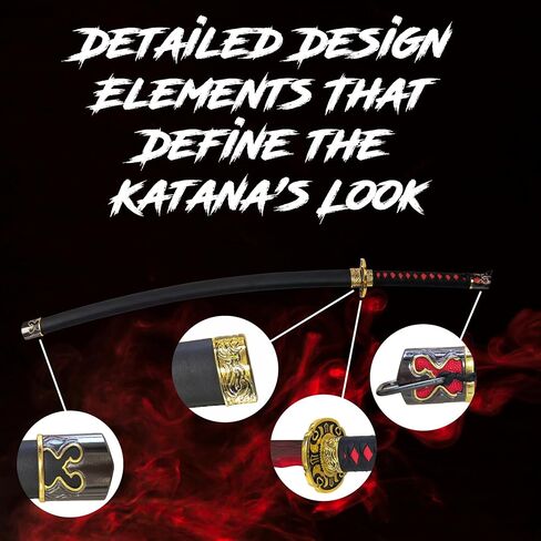 Rivers of Blood Katana Sword Metal Replica - 45 Inch Stainless Steel Cosplay Costume Prop with Wooden Display Stand - Fantasy Game Inspired Samurai Decorative Sword for Collection in Saudi Arabia