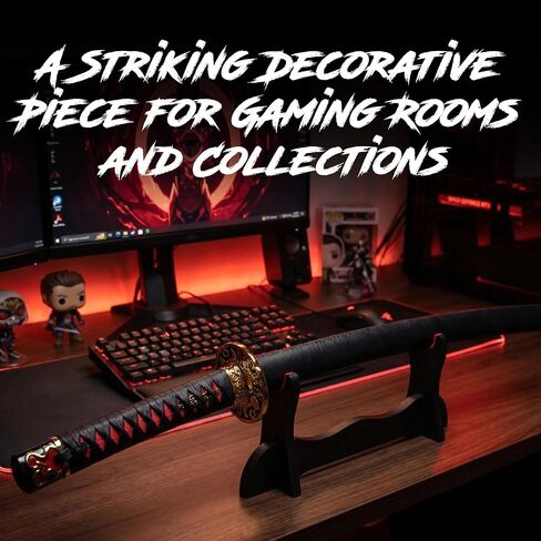 Rivers of Blood Katana Sword Metal Replica - 45 Inch Stainless Steel Cosplay Costume Prop with Wooden Display Stand - Fantasy Game Inspired Samurai Decorative Sword for Collection in Saudi Arabia