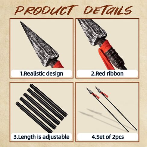 2 Pcs Spartan Spears Toy – 70.8" Halloween Props, Gladiator Spear Weapons, Roman Warrior Costume Accessories Black in Saudi Arabia
