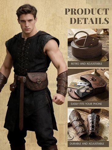 4 Pcs Renaissance Accessories Set Medieval Viking Belt Pouch Arm Guards Sword Frog for LARP Halloween Cosplay Costume in Kuwait