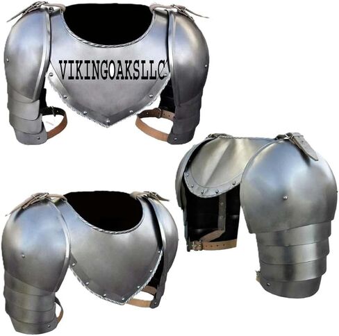 Medieval Iron Gorget Spaulders Arm Shoulder Set | Viking Crusader Pauldrons Warrior Armor Steel Handmade Neck Protector | SCA LARP Knight Metal Shoulder Guard Vambrace Pair Silver Adult in Saudi Arabia