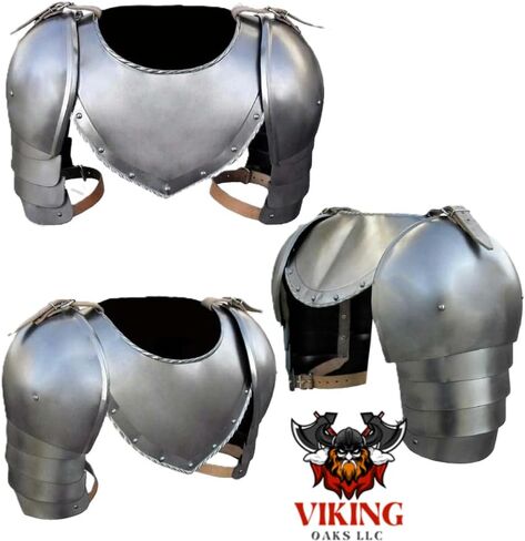 Medieval Iron Gorget Spaulders Arm Shoulder Set | Viking Crusader Pauldrons Warrior Armor Steel Handmade Neck Protector | SCA LARP Knight Metal Shoulder Guard Vambrace Pair Silver Adult in Saudi Arabia